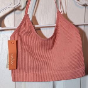 Colsie Pink Ribbed Knit Bra with Spaghetti Straps